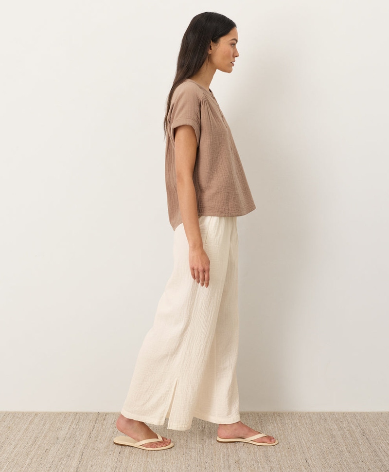 Women's Organic Coastal Double Gauze Split Hem Pant, Cream