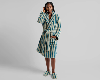 Terry Stripe Robe, Moss and Peacock