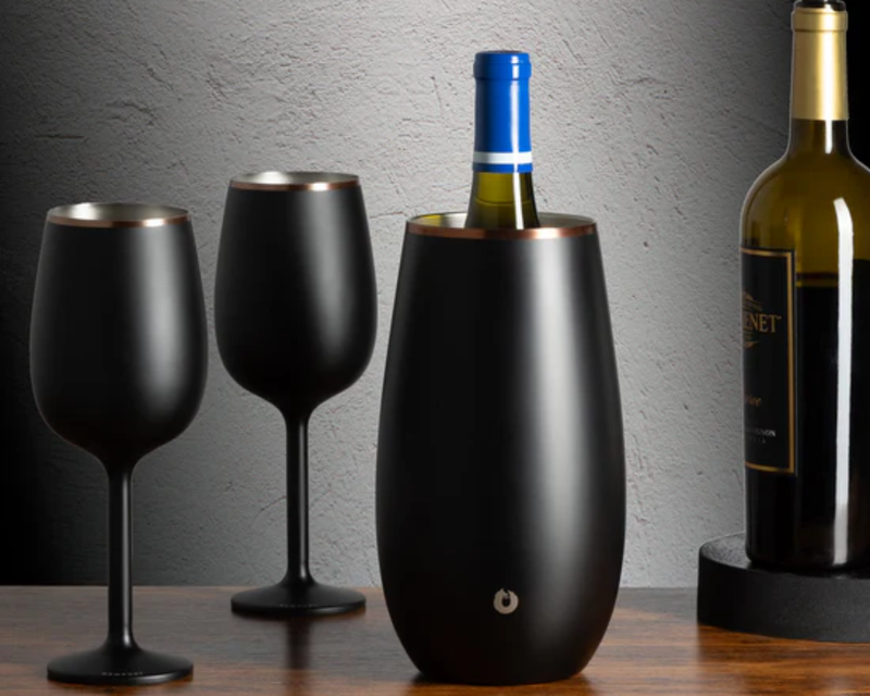 Stainless Steel Wine Chiller and Wine Glass Gift Set