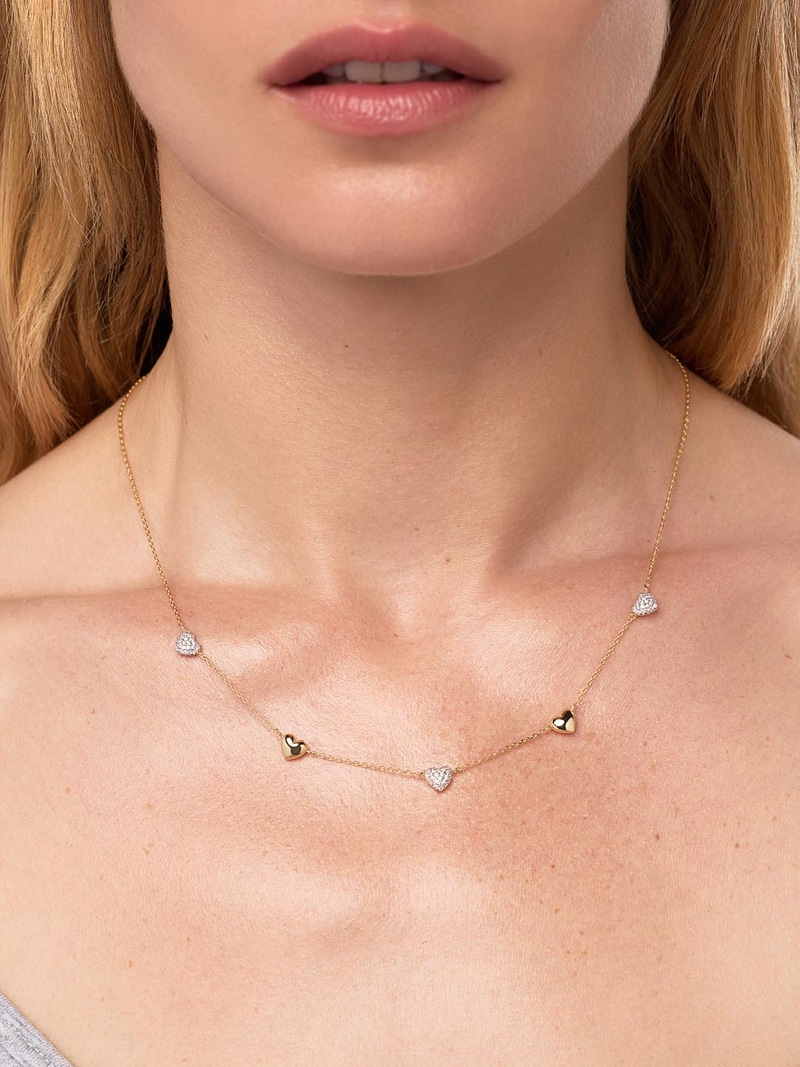 Lev Mini Pave Station Heart Necklace