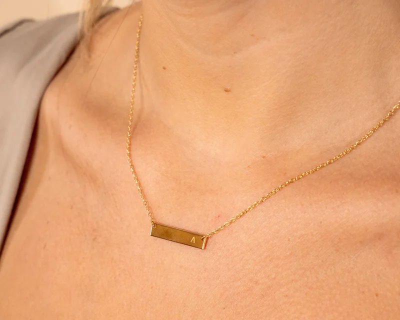 Gold Bar Initial Necklace