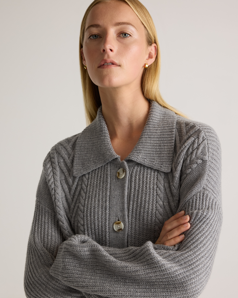 Australian Merino Wool Collared Cable Cardigan