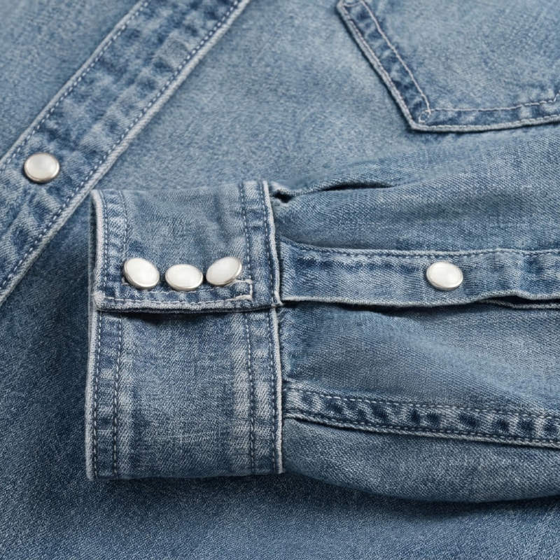 Branded Women's Denim Pearl Snap Shirt, Medium Wash