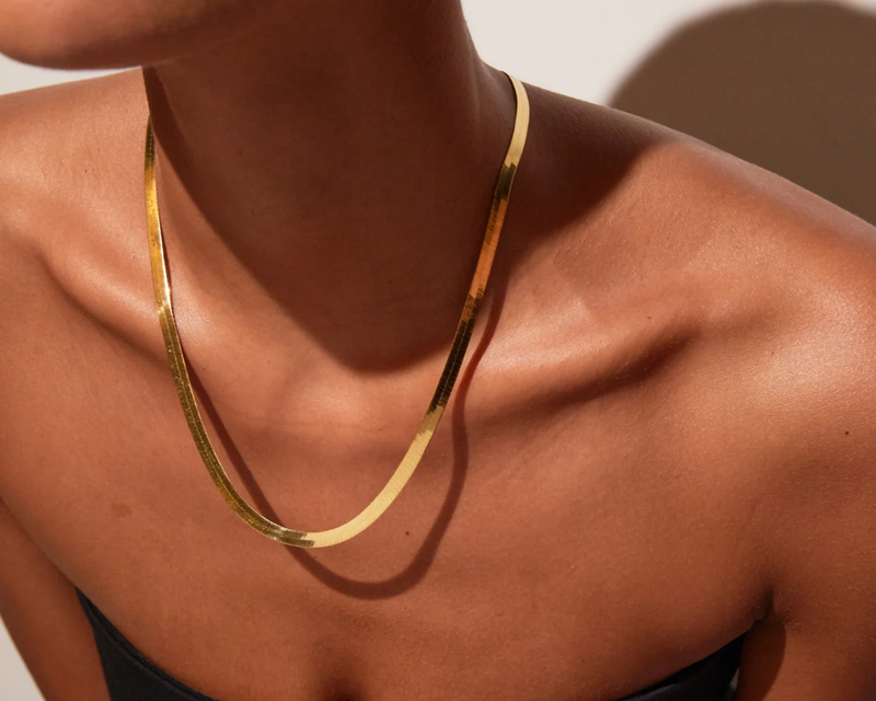 Gold Herringbone Chain Necklace
