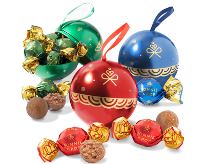 Festive Ornament Tins with Gourmet Chocolate Bon Bons