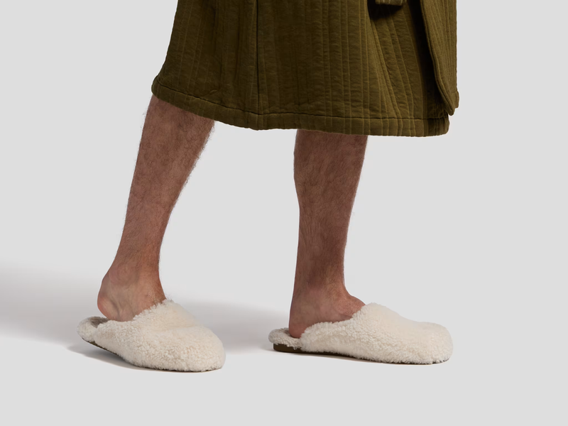 Shearling Wool Lounge Slippers, Natural