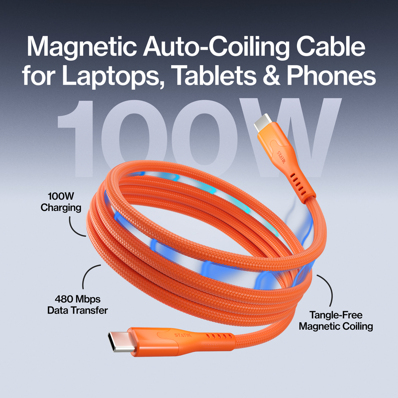 MagStack&nbsp;Pro Auto-Coiling USB-C to USB-C 3.3' Cable