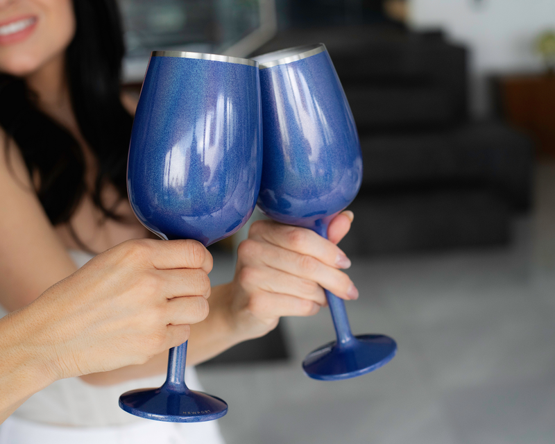 Stainless Steel Stemmed Wine Glass, Set of 2