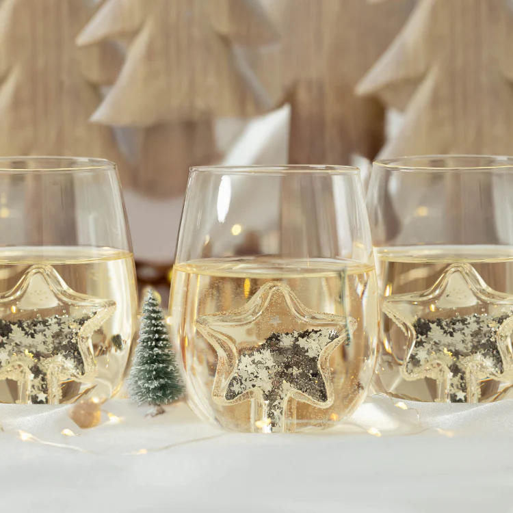 Holiday Stemless Wine Glasses, Set of 4