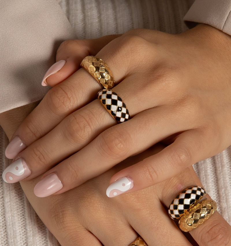 Checker Rings, Black Set of 2