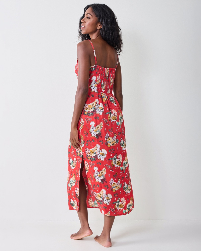 Eco Satin Chic to Sleep Nightie in Holiday Hens, Red Stocking