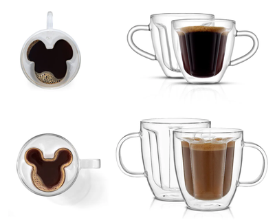 Disney Mickey Mouse 3D Double Wall Glasses, 4pc Set