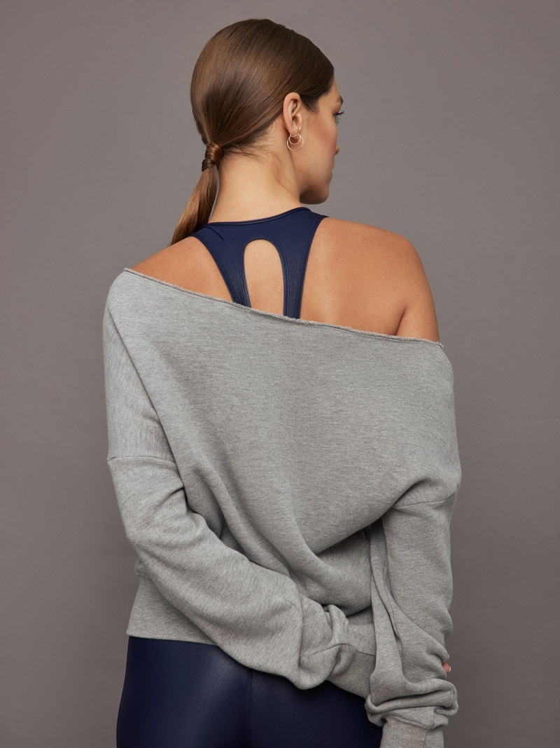 Off Shoulder Sweatshirt in French Terry, Heather Grey