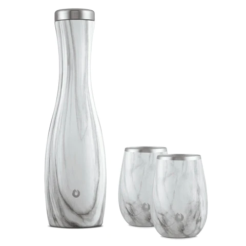 Stainless Steel Carafe and Wine Glass Set