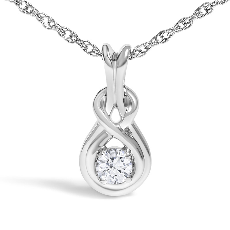 Sterling Silver Lab Grown Diamond Love Knot Solitaire Pendant Necklace