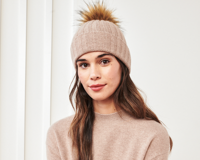 Mongolian Cashmere Pom Pom Beanie