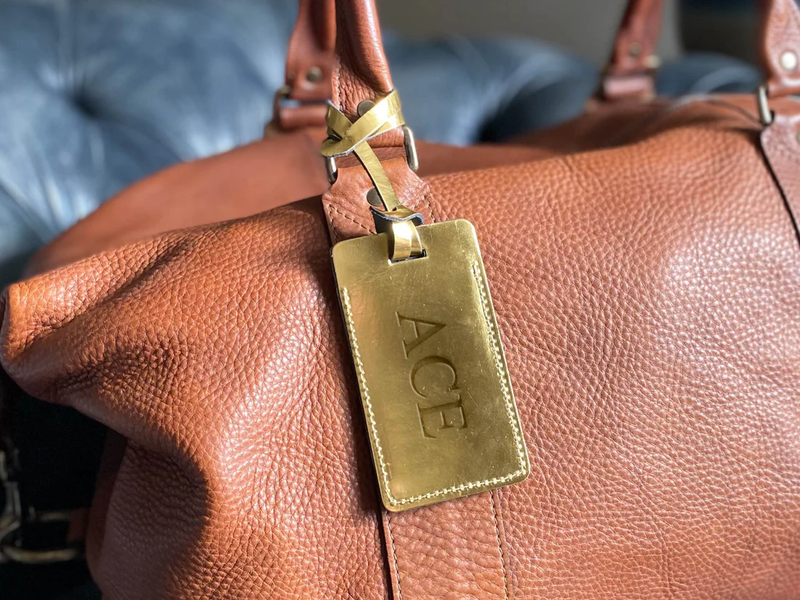 Monogrammed Sewn Leather Luggage Tag
