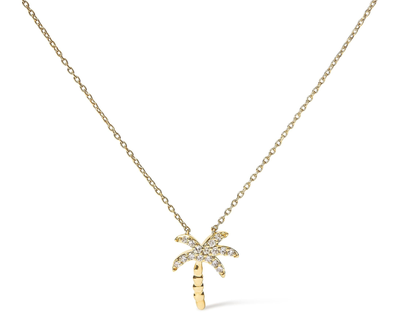 10K Yellow Gold Round Diamond Palm Tree Pendant Necklace