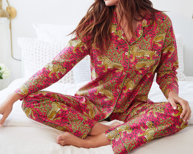 Long PJ Set in Bagheera, Hot Pink