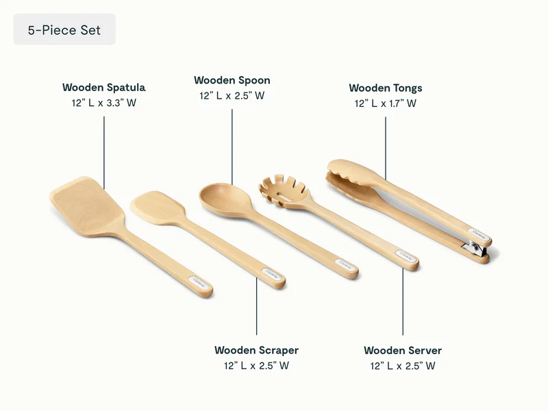 5 Piece Birch Wood Utensil Set