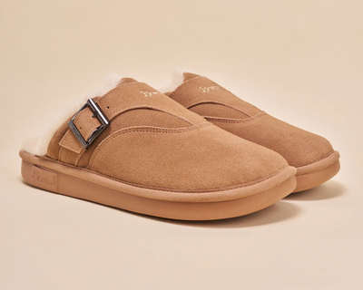 Amour Suede Shearling Slipper, Taupe