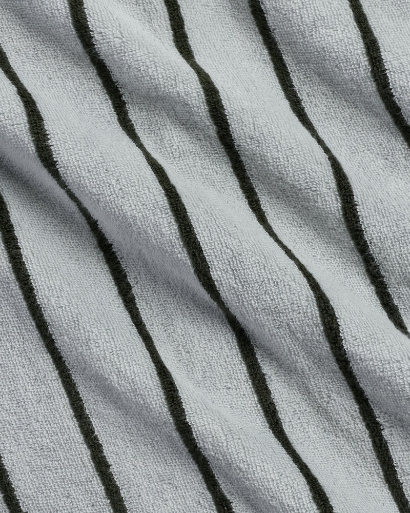 Turkish Cotton Stripe Robe, Sky with Evergreen