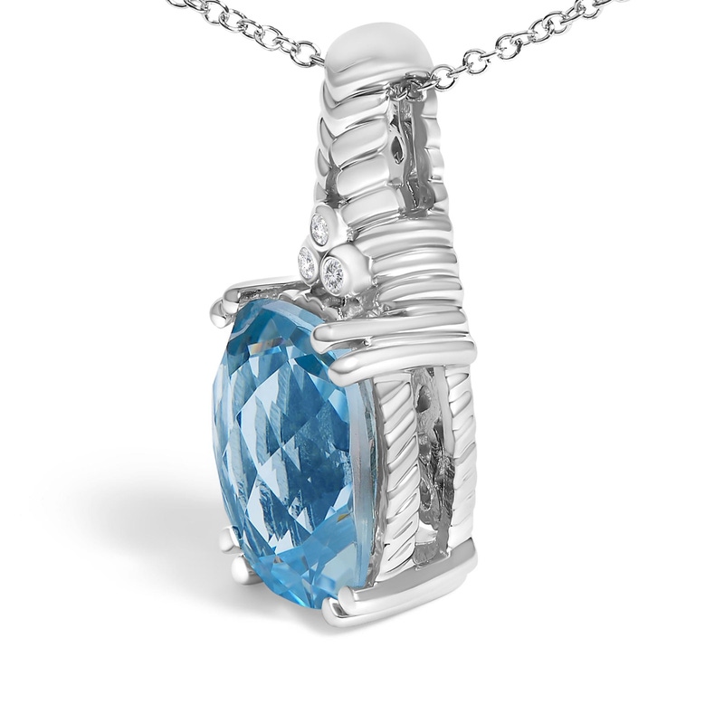 Sterling Silver Blue Topaz and Diamond Accent Textured Pendant Necklace