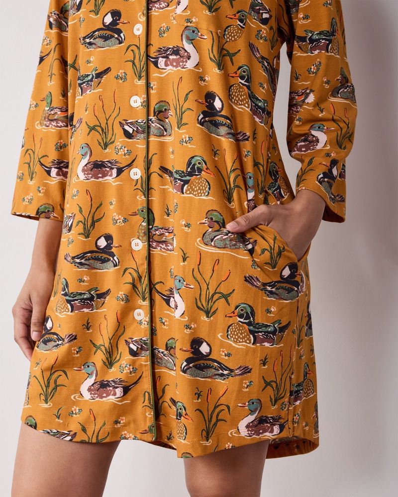 Sleep Shirt in Fancy Ducks, Mustard
