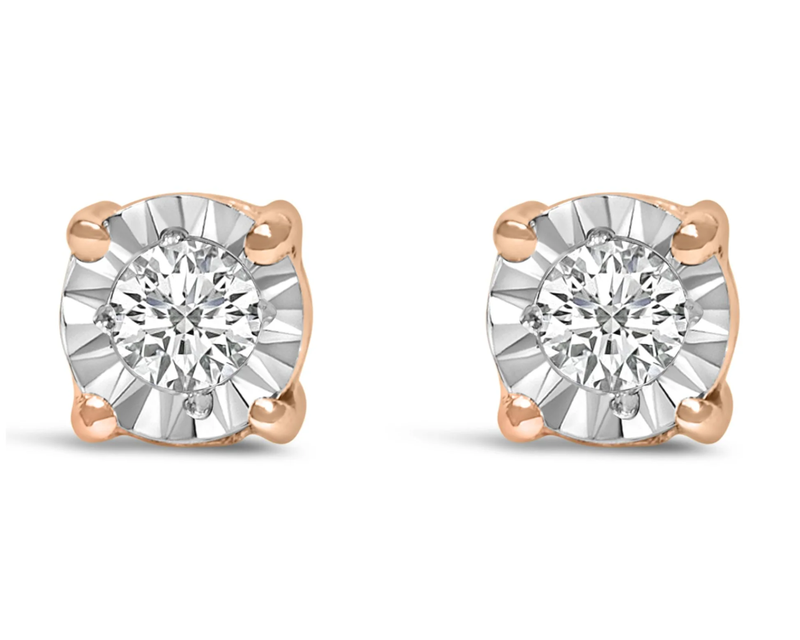 Sterling Silver Round Brilliant-Cut Lab Grown Diamond Miracle-Set Stud Earrings