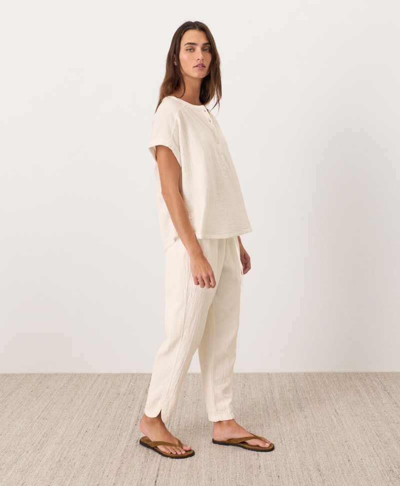 Women's Organic Coastal Double Gauze Tapered Pull-On Pant, Cream