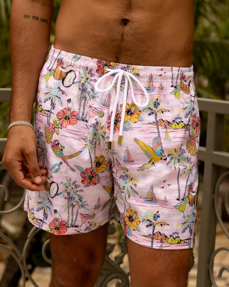 Wastin' Away Again Margaritaville Pink Swim Trunks
