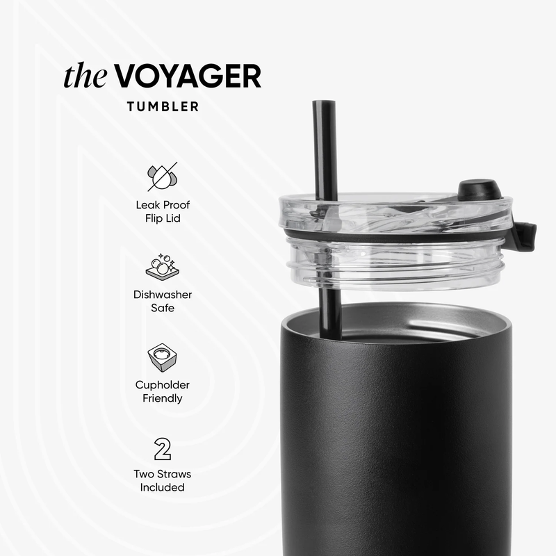 Voyager Solid Tumbler with Clear Flip Lid & Straw, 20oz
