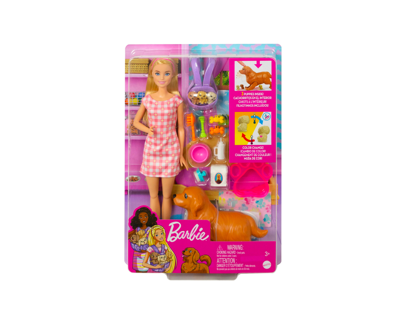Barbie Doll and Newborn Pups Playset