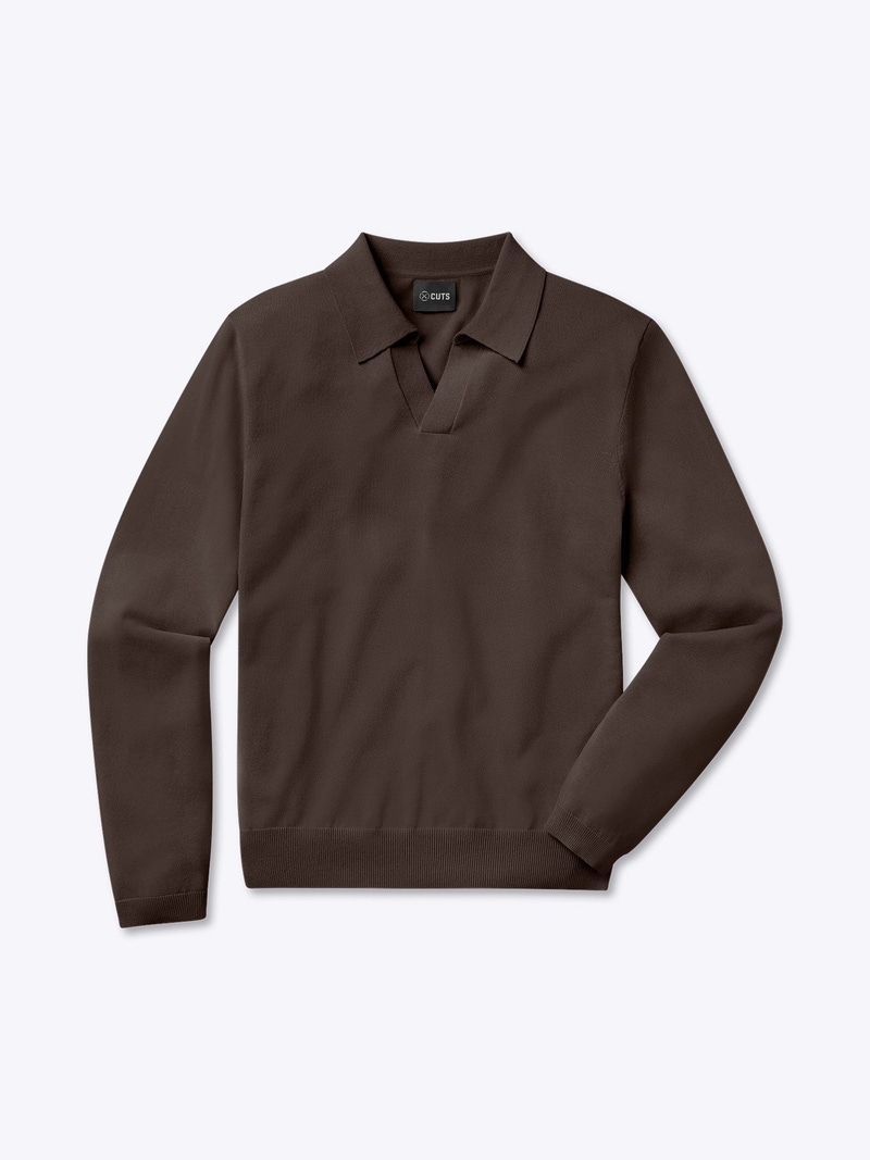 Men's Riviera Knit Long Sleeve Polo, Burnt Oak