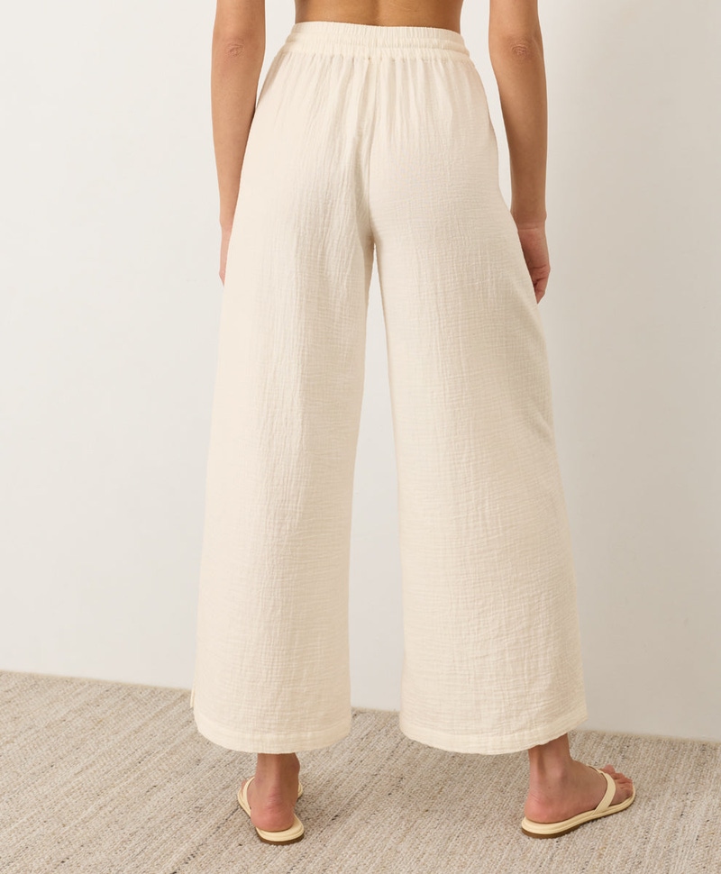 Women's Organic Coastal Double Gauze Split Hem Pant, Cream