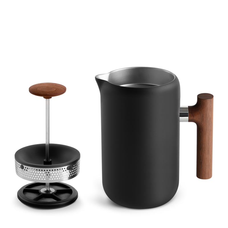 Clara French Press, Matte Black + Walnut