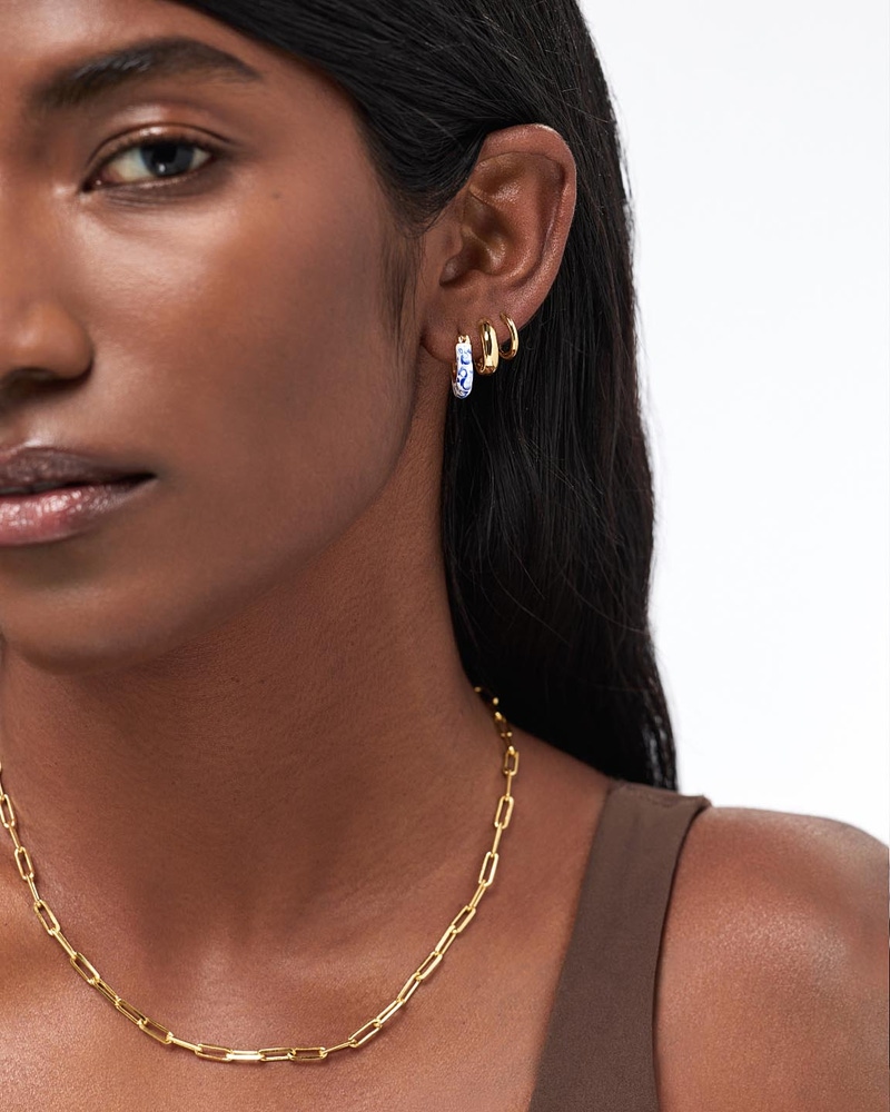Dakota Mini Marble Blue Hoop Earrings