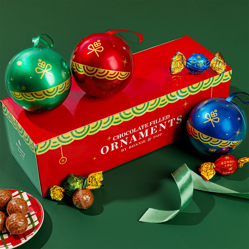 Festive Ornament Tins with Gourmet Chocolate Bon Bons