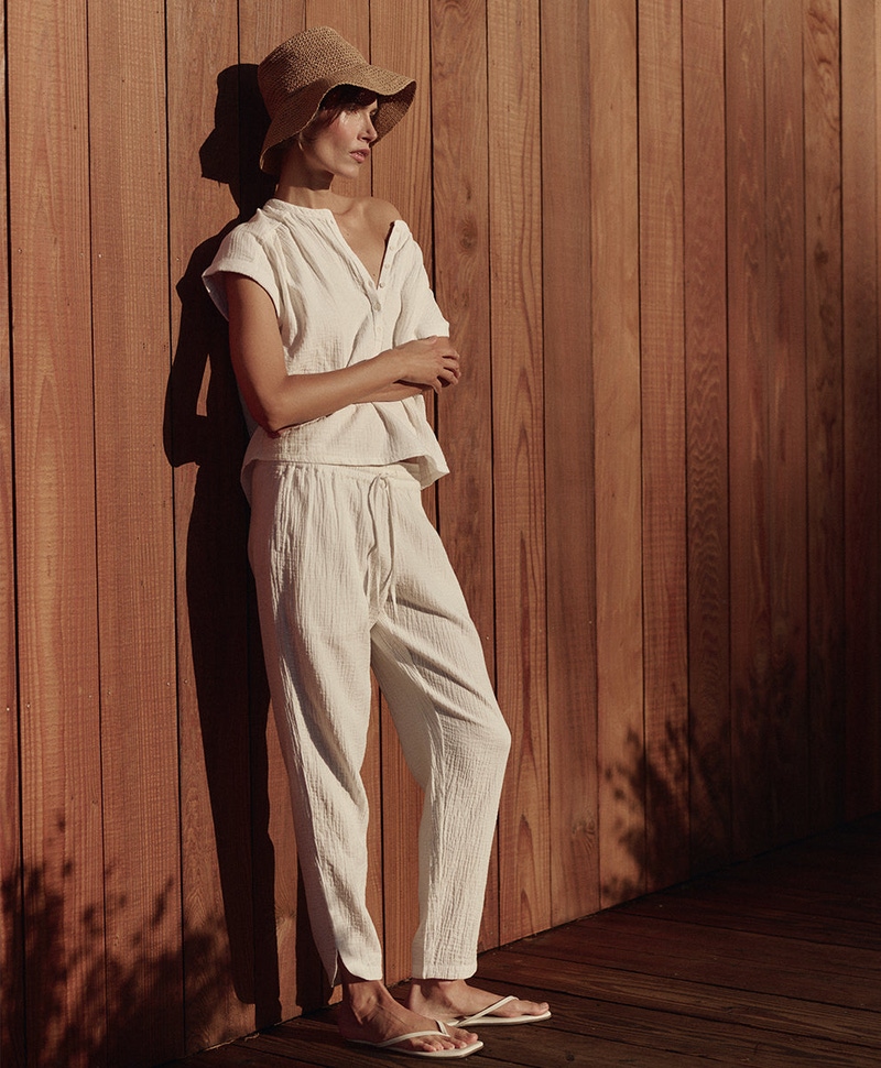 Women's Organic Coastal Double Gauze Tapered Pull-On Pant, Cream