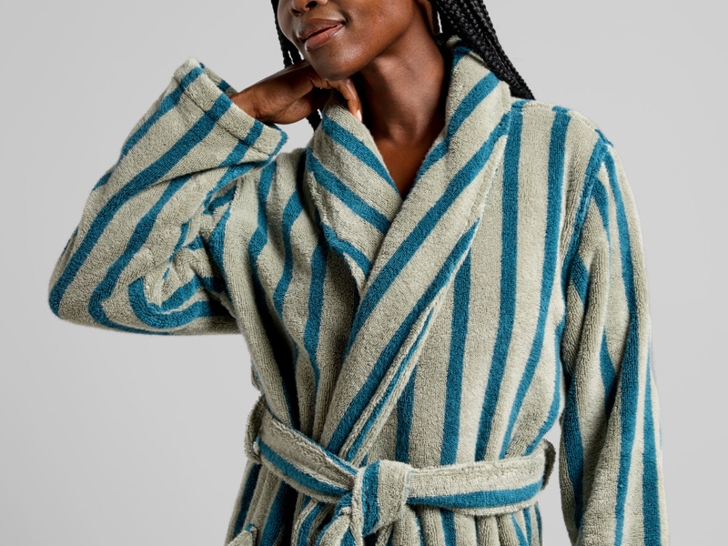 Terry Stripe Robe, Moss and Peacock