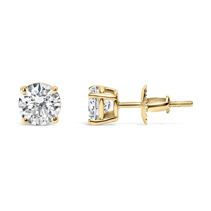14K Gold Lab Grown Round Brilliant-Cut Diamond Classic 4-Prong Stud Earrings with Screw Backs