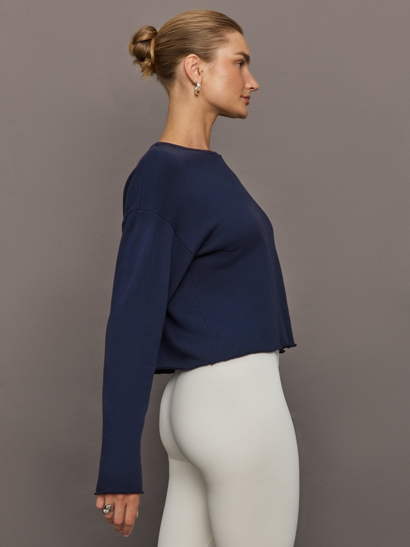 Crew Neck Sweatshirt in French Terry, Navy Blazer