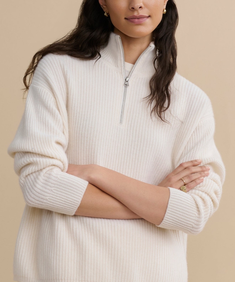 Cashmere Half-Zip, Ivory