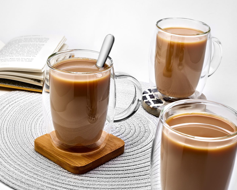 Double Wall Glass Coffee Mugs, Set of 4