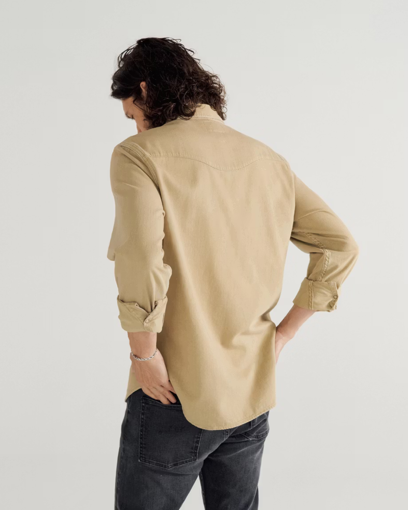 Men's Denim Long Sleeve Pearl Snap Shirt, Coriander