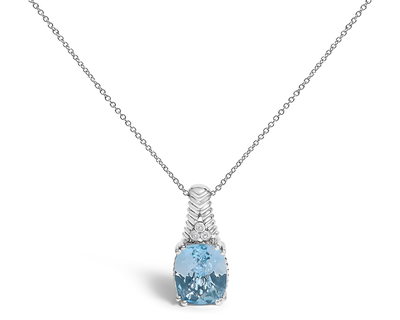 Sterling Silver Blue Topaz and Diamond Accent Textured Pendant Necklace