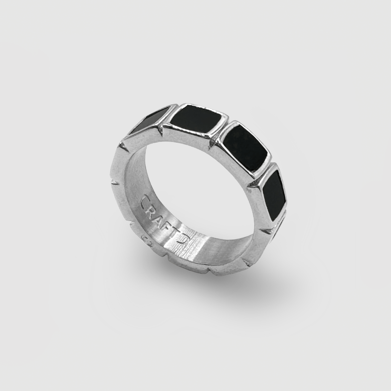 Silver Onyx Stone Band Ring