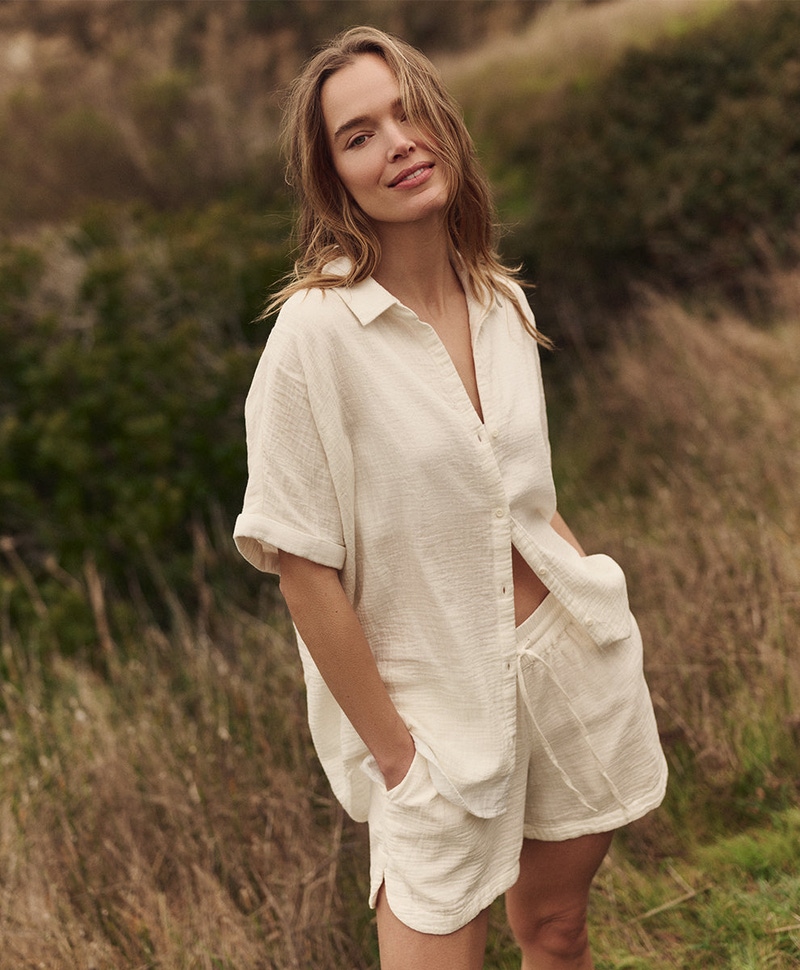 Women's Organic Coastal Double Gauze Curved Hem Short, Cream
