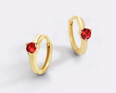 Single Stone Birthstone Huggie Hoop Earrings
