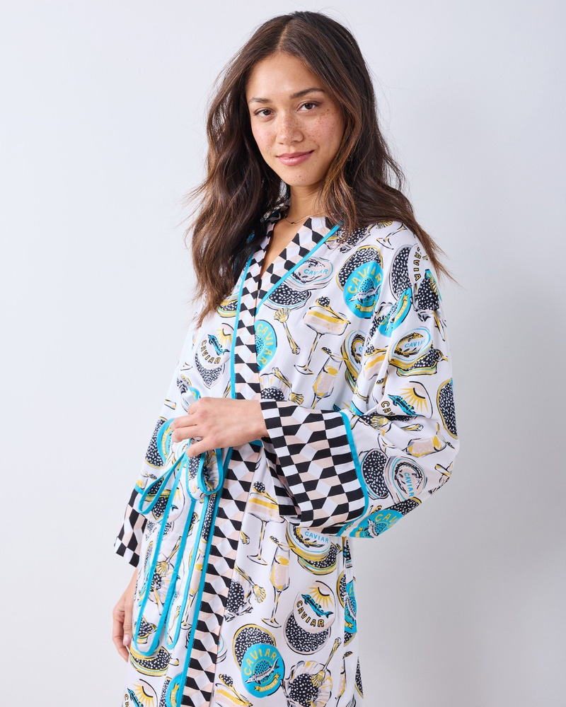 Eco Satin Robe in Champagne & Caviar, Pearl